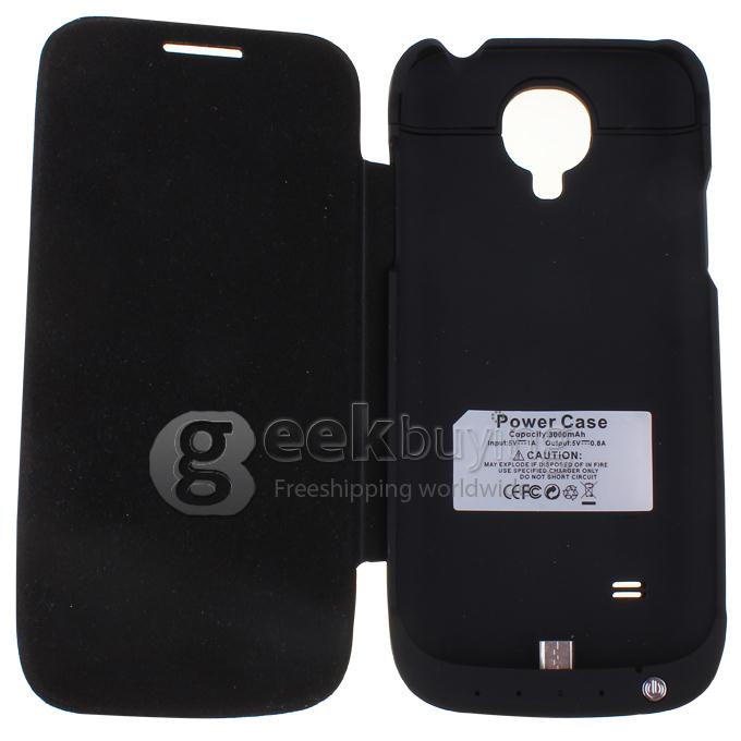 3000mAh Backup Battery Charger with Flip Case for Samsung Galaxy S4 Mini - Black
