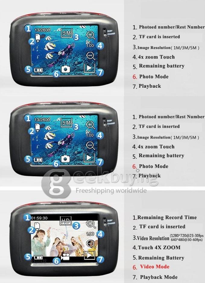 10M Waterproof HD 720P 1.3MP 4X Digital Zoom 2.0 Inch Touch Panel Diving Bicycle Motorcycle Action Camcorder DV for Sports Driving Ride Shooting - Black