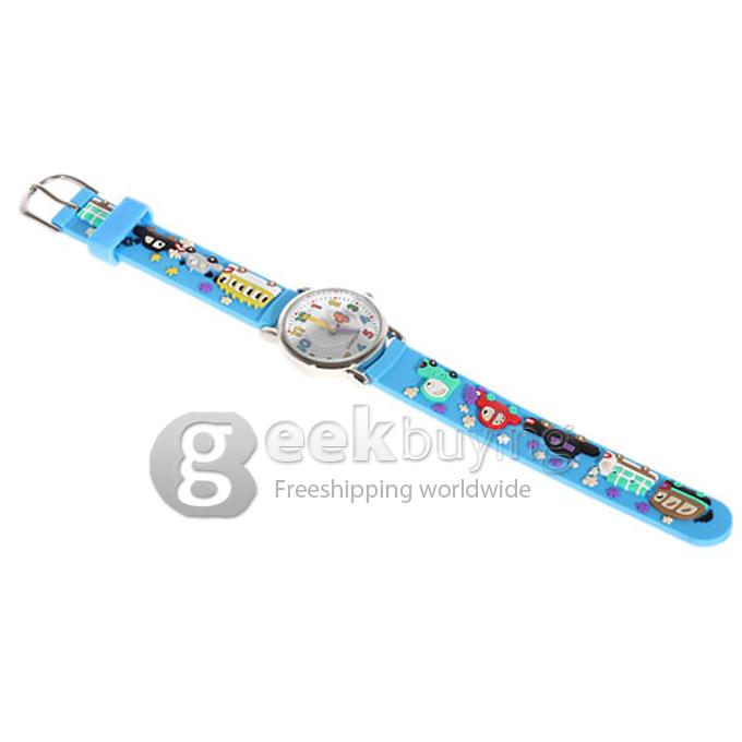 Children 3D Cars Design Style Wrist Watch with Stainless Steel Case Rubber Strap - Blue