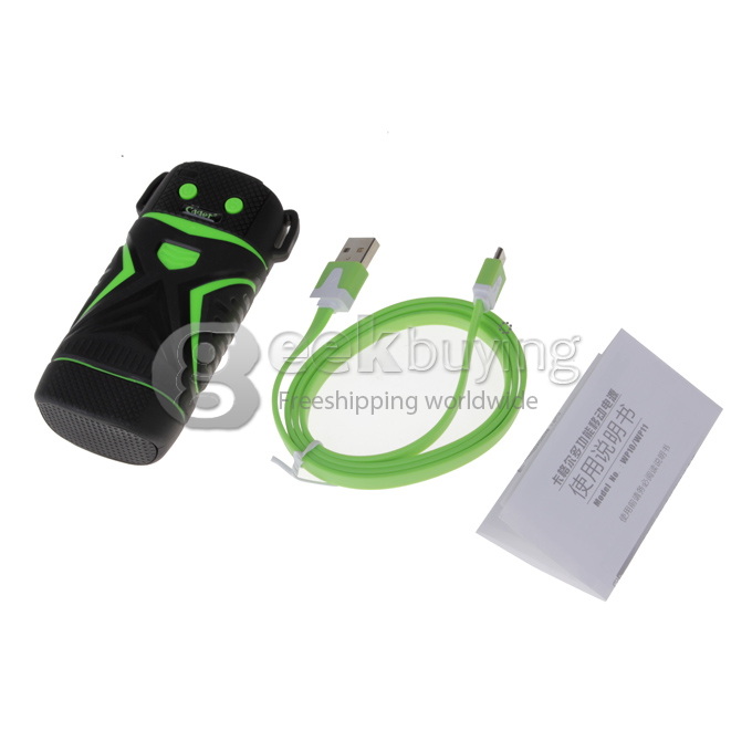 Cager Rugged Waterproof/Dustproof/Shockproof 5600mAh Power Bank with LED Light for Cellphones, MP3 - Green and Black