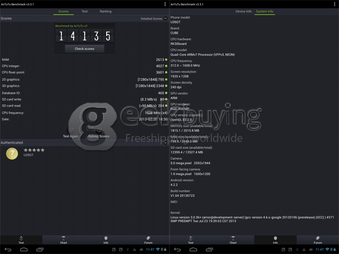 Cube U39GT RK3188 Quad Core 9 Inch Android 4.2 OS Tablet PC 2GB RAM 16GB ROM PLS Capacitive Touch Screen 1920*1280 
