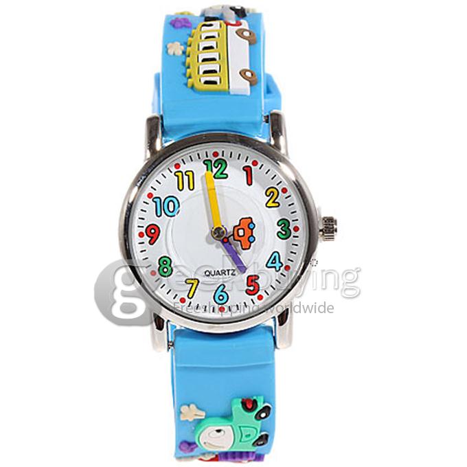 Children 3D Cars Design Style Wrist Watch with Stainless Steel Case Rubber Strap - Blue