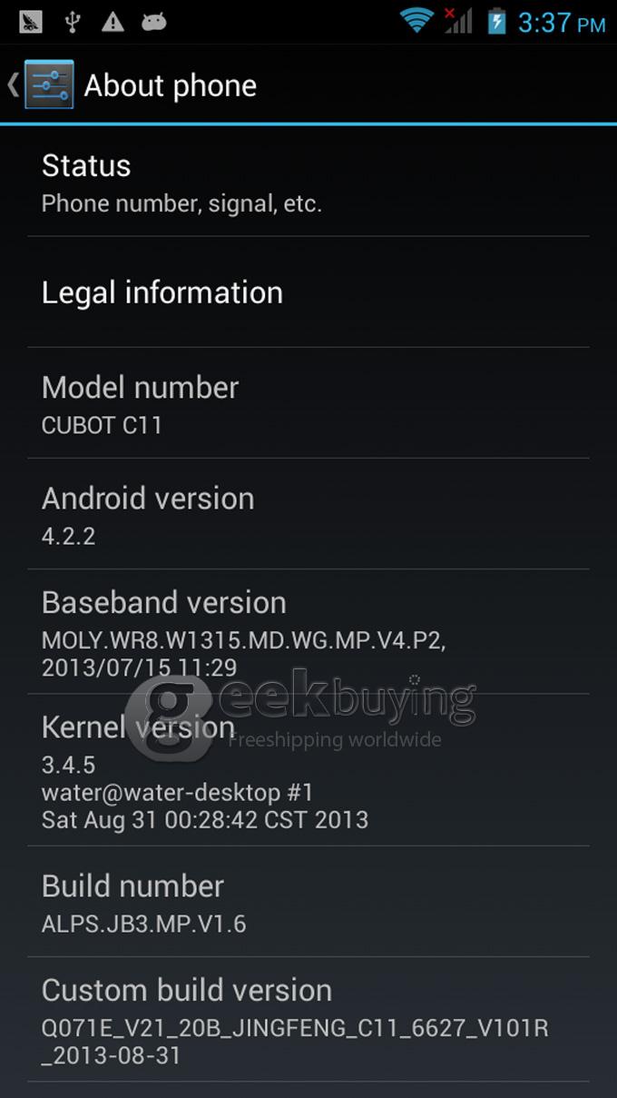CUBOT C11 5.0Inch IPS Capacitive Screen MTK6572 Dual Core 1.2GHz Smart Phone 512MB+4G Android 4.2 OS Bluetooth/WiFi - Black