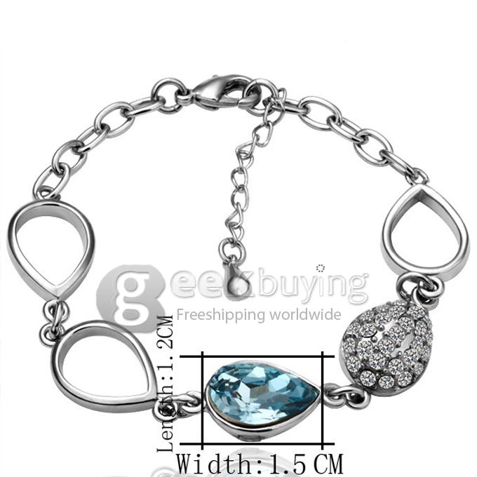 18KRGP Silver Exquisite Fashion Diamond With Blue Crystal Bracelet