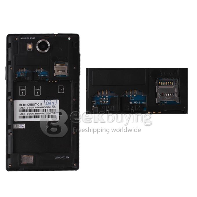 CUBOT C11 5.0Inch IPS Capacitive Screen MTK6572 Dual Core 1.2GHz Smart Phone 512MB+4G Android 4.2 OS Bluetooth/WiFi - Black