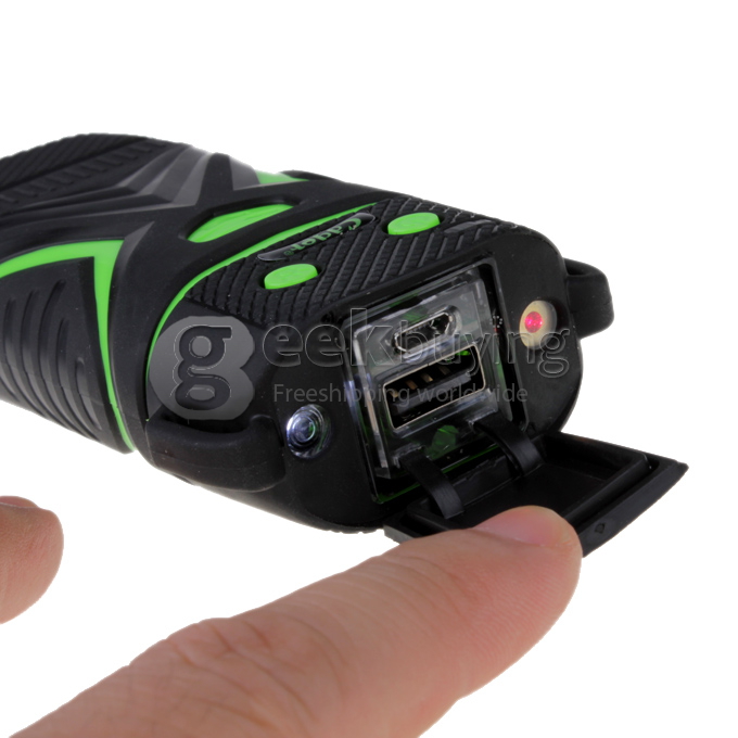 Cager Rugged Waterproof/Dustproof/Shockproof 5600mAh Power Bank with LED Light for Cellphones, MP3 - Green and Black