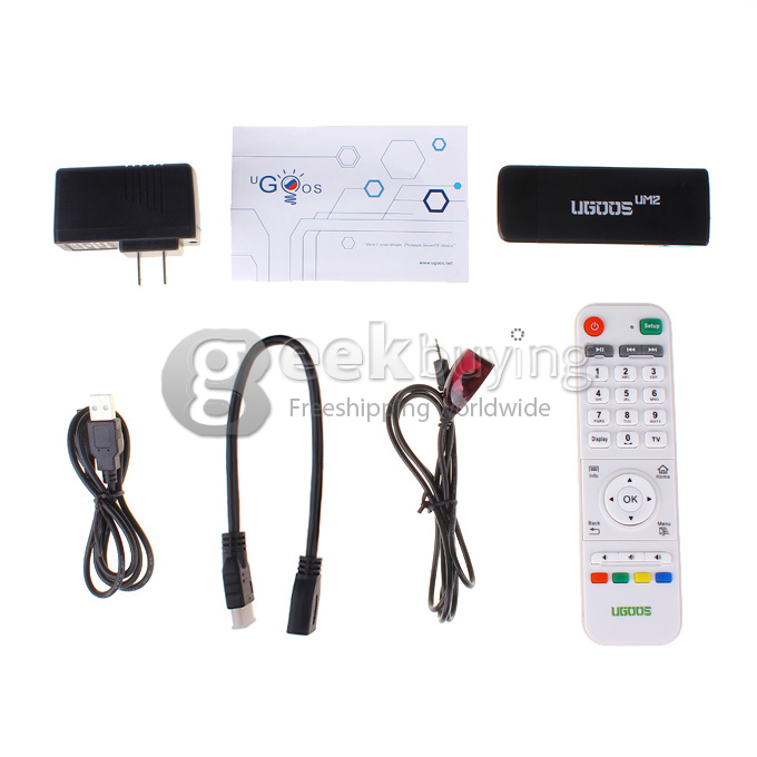 Ugoos UM2 RK3188T Quad Core ARM Cortex-A9 1.4GHz Google Android 4.2 Mini TV BOX PC Dongle 2G/8G Bluetooth IR Remote - Black + Blue