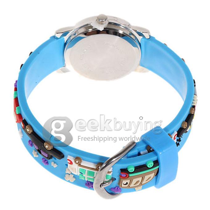 Children 3D Cars Design Style Wrist Watch with Stainless Steel Case Rubber Strap - Blue