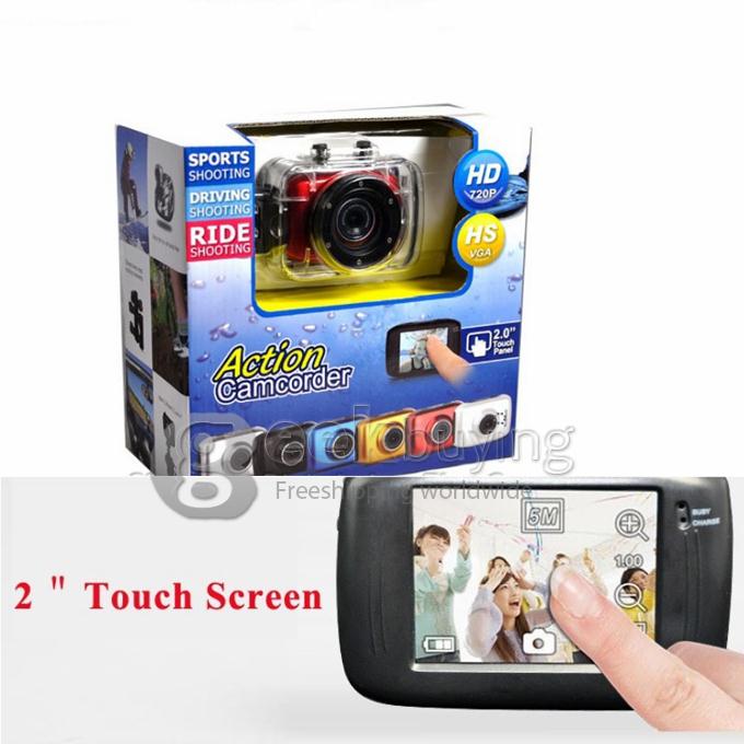 10M Waterproof HD 720P 1.3MP 4X Digital Zoom 2.0 Inch Touch Panel Diving Bicycle Motorcycle Action Camcorder DV for Sports Driving Ride Shooting - Black