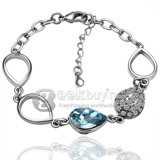 18KRGP Silver Exquisite Fashion Diamond With Blue Crystal Bracelet