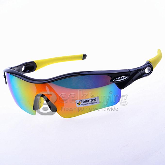 9359 Black + Yellow TR90 Half Frame Polarized Lens Sports Sunglasses - Red REVO