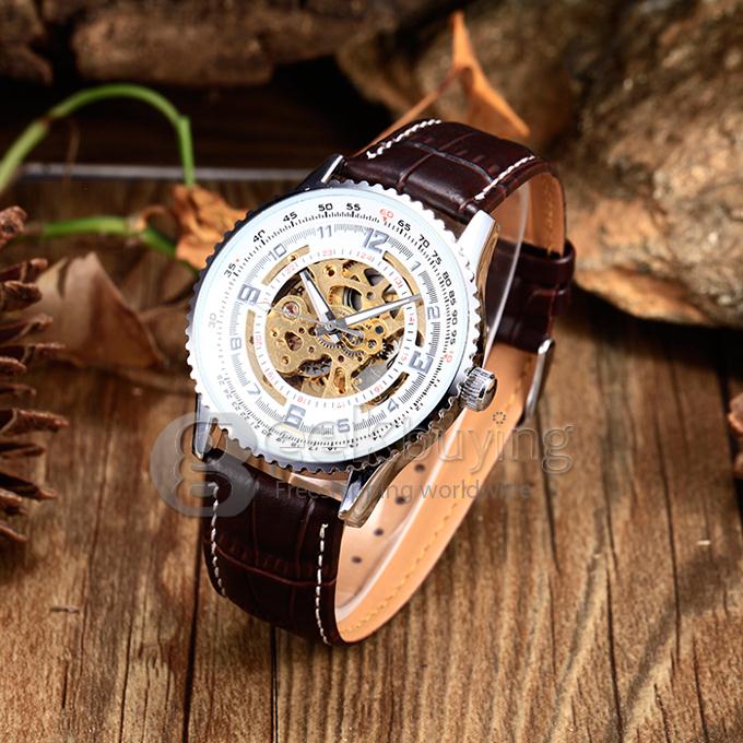 Men's PU Analog Automatic Mechanical Wrist Watch with Silver Dial