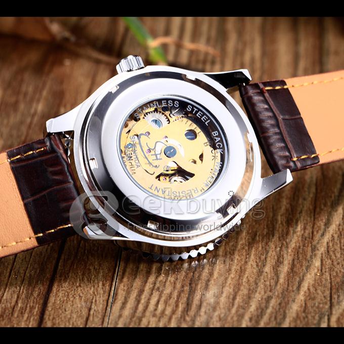 Men's PU Analog Automatic Mechanical Wrist Watch with Silver Dial