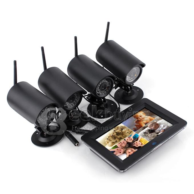 ZJ1285-DVR4 4CH 7 Inch 2.4GHz Wireless Night Vision Camera Monitor System for Office/Baby DVR Monitoring (US Plug) Black