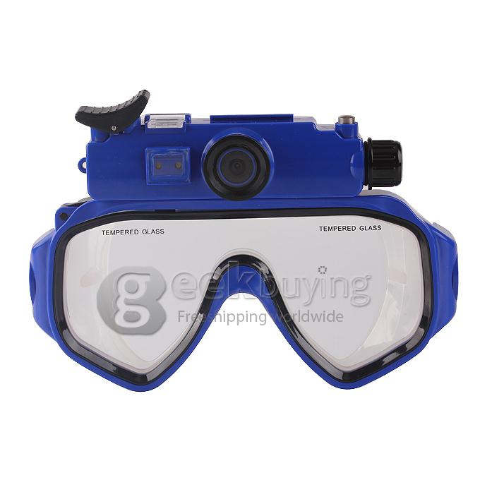 Fk-909 Portable 1280*720P 30fps 2 LED Lights AVI Video Format Tempered Glass Lenses Underwater Camera/Diving Mask Camera - Blue