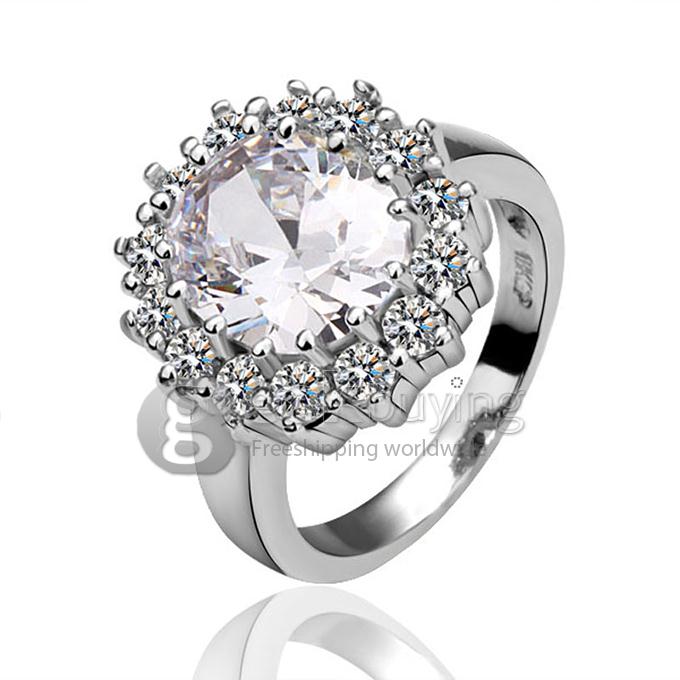 18KRGP Silver Zircon Alloy Ring - 8 Size