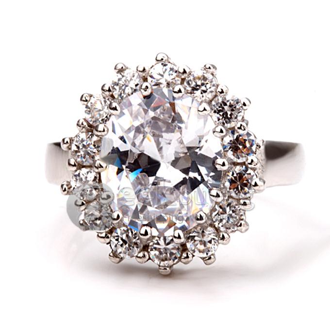 18KRGP Silver Zircon Alloy Ring - 8 Size