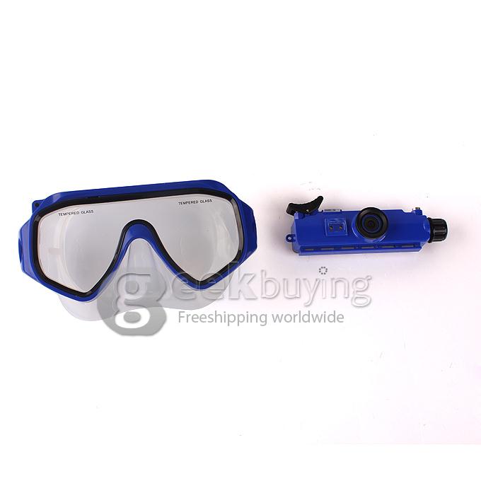 Fk-909 Portable 1280*720P 30fps 2 LED Lights AVI Video Format Tempered Glass Lenses Underwater Camera/Diving Mask Camera - Blue