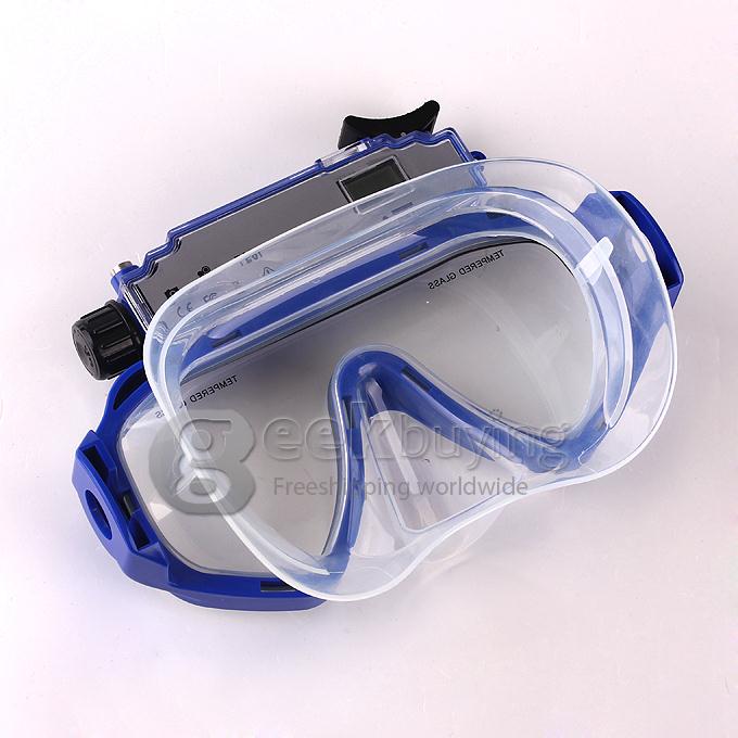 Fk-909 Portable 1280*720P 30fps 2 LED Lights AVI Video Format Tempered Glass Lenses Underwater Camera/Diving Mask Camera - Blue
