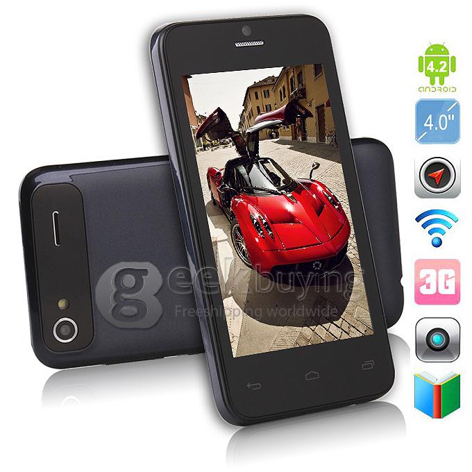 W101 4.0inch WVGA Capacitive Screen MTK6572W Dual Core Smartphone 4GB ROM 5.0MP Camera Android 4.2 OS 3G/GPS - Black