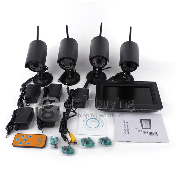 ZJ1285-DVR4 4CH 7 Inch 2.4GHz Wireless Night Vision Camera Monitor System for Office/Baby DVR Monitoring (US Plug) Black