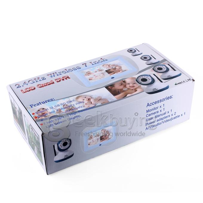 ZJ1285-DVR4 4CH 7 Inch 2.4GHz Wireless Night Vision Camera Monitor System for Office/Baby DVR Monitoring (US Plug) Black