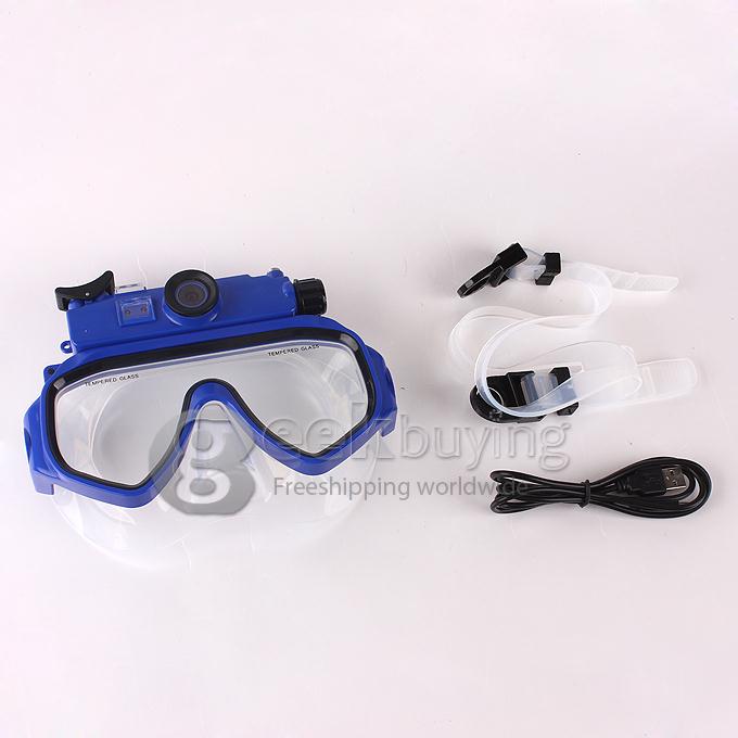 Fk-909 Portable 1280*720P 30fps 2 LED Lights AVI Video Format Tempered Glass Lenses Underwater Camera/Diving Mask Camera - Blue