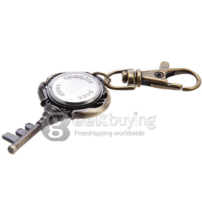 Retro Key Style Unisex Alloy Analog Quartz Keychain Watch - Bronze
