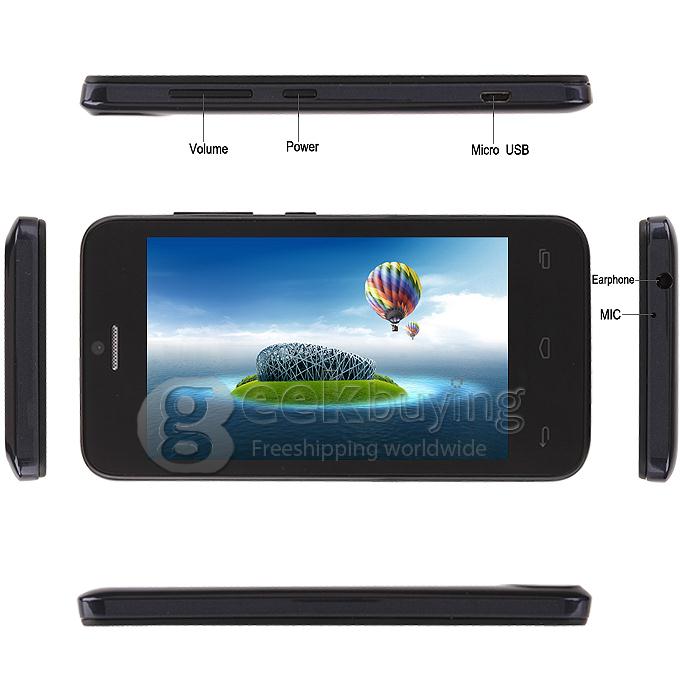 W101 4.0inch WVGA Capacitive Screen MTK6572W Dual Core Smartphone 4GB ROM 5.0MP Camera Android 4.2 OS 3G/GPS - Black