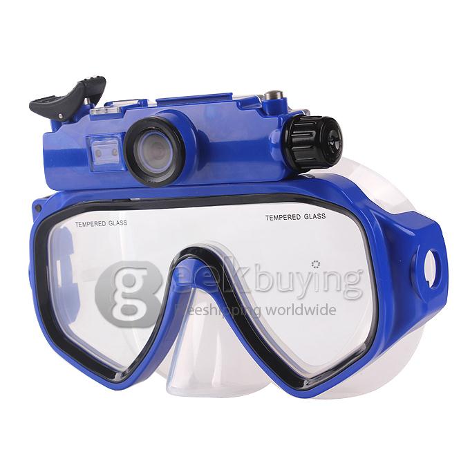 Fk-909 Portable 1280*720P 30fps 2 LED Lights AVI Video Format Tempered Glass Lenses Underwater Camera/Diving Mask Camera - Blue