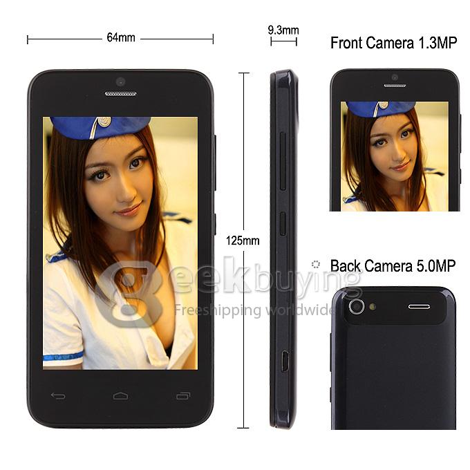 W101 4.0inch WVGA Capacitive Screen MTK6572W Dual Core Smartphone 4GB ROM 5.0MP Camera Android 4.2 OS 3G/GPS - Black