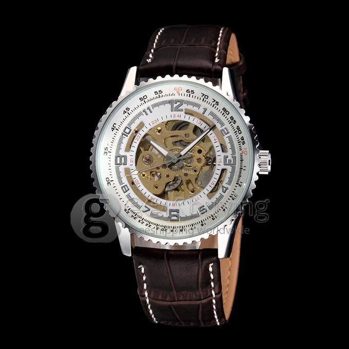 Men's PU Analog Automatic Mechanical Wrist Watch with Silver Dial