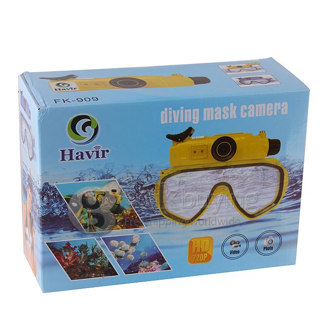 Fk-909 Portable 1280*720P 30fps 2 LED Lights AVI Video Format Tempered Glass Lenses Underwater Camera/Diving Mask Camera - Blue