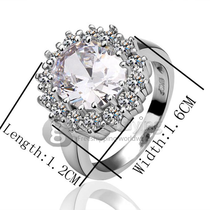 18KRGP Silver Zircon Alloy Ring - 8 Size