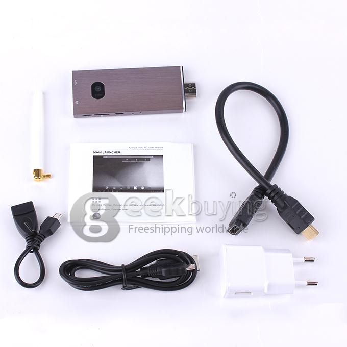 GK525 RK3188T Quad Core 1.4Ghz Android 4.2.2 OS Mini TV BOX Dongle 2G/8G Bluetooth 2.0MP Camera Microphone External Wifi Antenna - Brown