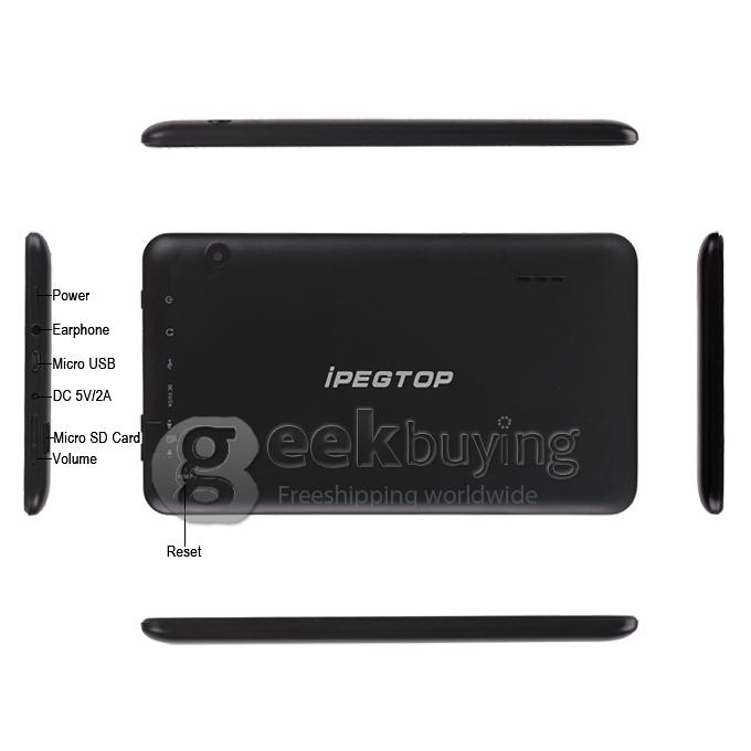 iPEGTOP A702 RK3026 1.0GHz 7 inch Tablet PC Android 4.2 Dual Core Capacitive Touch Screen 800*480 512MB/4GB - Black