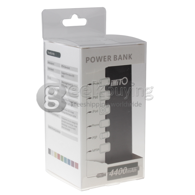 iMito Gadget Box S 4400MAH Mobile Power Bank IP54 Waterproof with TF Card Slot and Flashlight iPhone6 Plus - Grey