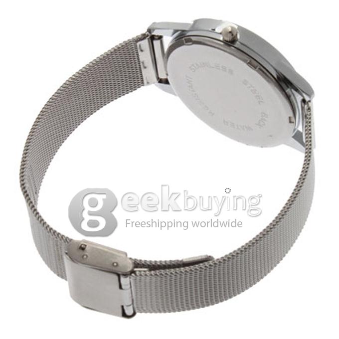 Unisex Steel Watchband Round Dial Quartz Wrist Watch - White