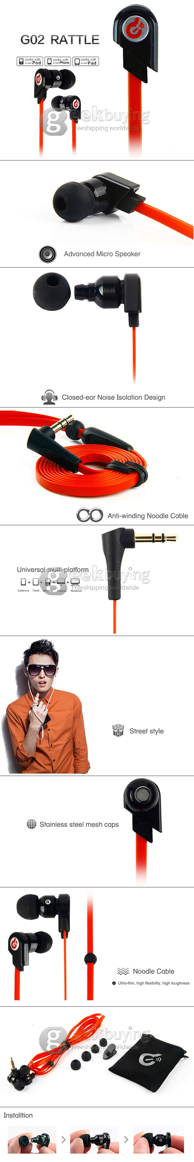 Syllable G02 Wired 3.5mm Jack In-Ear Earphones for iPhone 5/iPod/iPad/MP3 Red