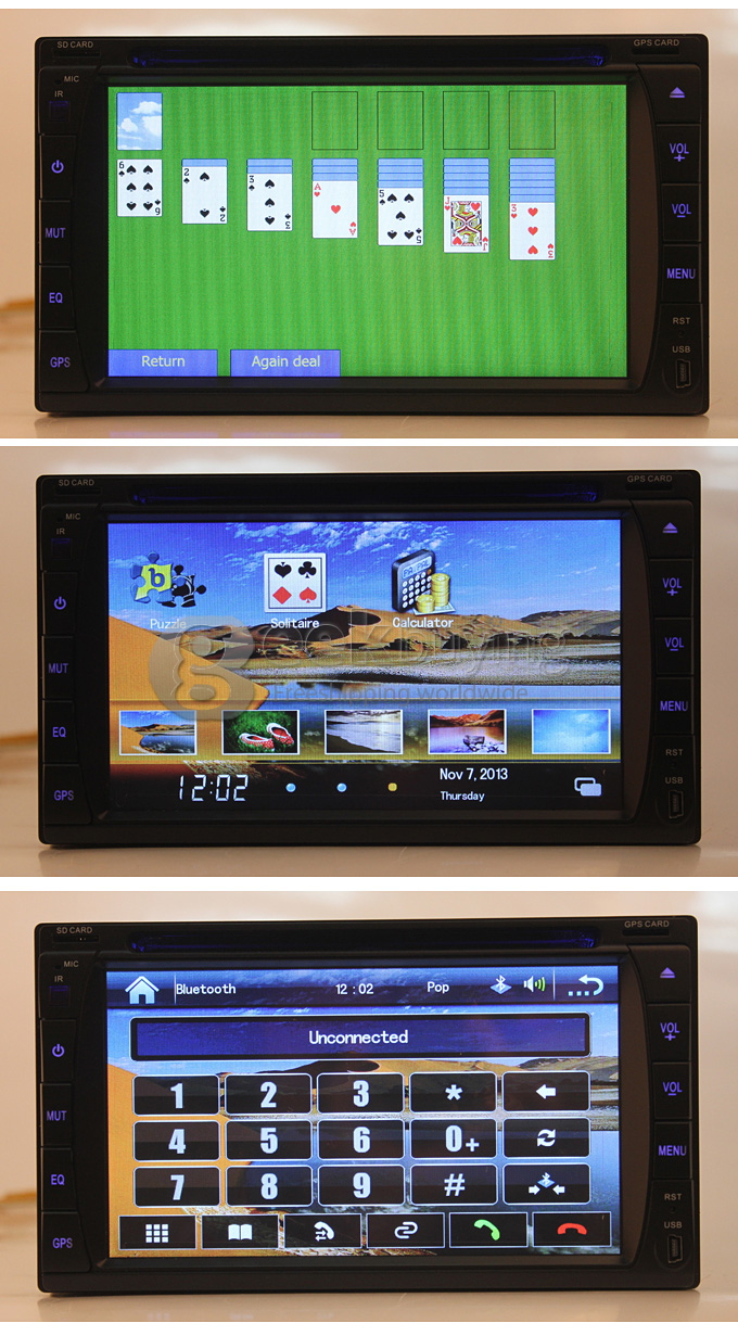 6.2 Inch 16:9 HD Digital Screen 800*480 2Din Fixed Panel Design Car DVD Player(GPS,FM,Bluetooth,AV,TV,For IPOD,MP3)