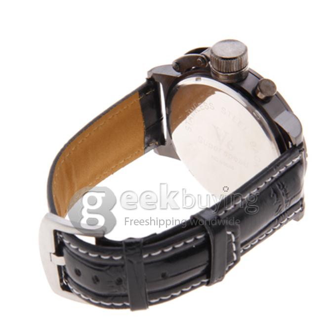 V6 Men's Analog Round dial Leather Band Wrist Watch - Yellow