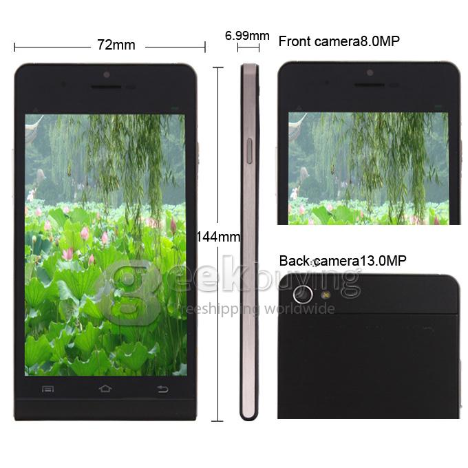 Haipai P6s 5.0Inch 6.99mm Ultrathin IPS HD Screen MTK6582 Quad Core 1.3GHz Smartphone 1GB+8GB 13.0MP Back Camera Android 4.2  Gyroscope/Compass with 3G/GPS -  Black