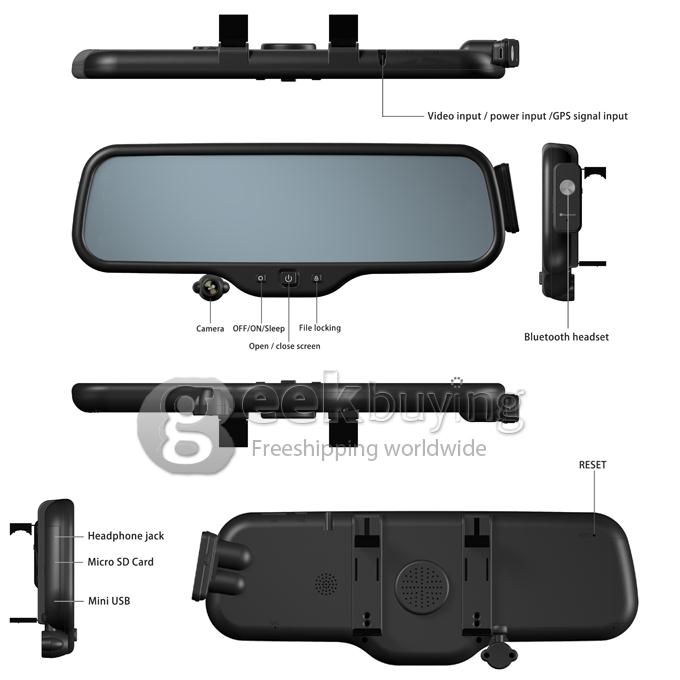 Car DVR Smart Rear View Mirror with GPS Navigation Bluetooth H.264 5 Inch Android AllWinner WIFI 720P 120 Degrees Angle Lens Australian Map