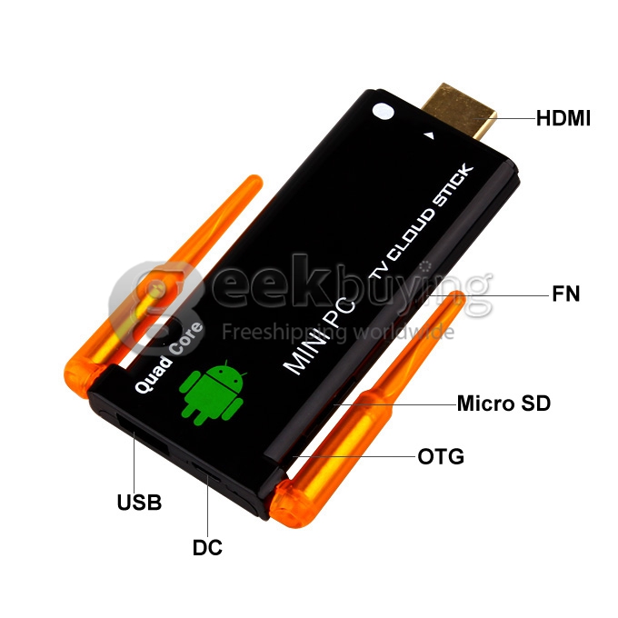 CX-919II GM282 RK3188T Quad Core Google Android 4.2 1.4GHz Mini TV BOX Dongle 2G/8G Dual External WiFi Antenna Bluetooth - Black