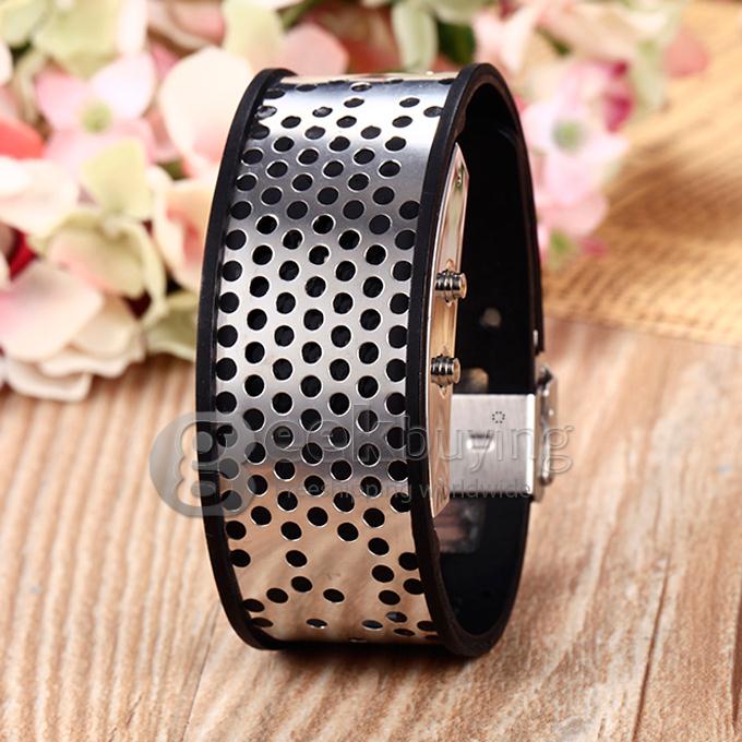 Unisex's Digital LED Rubber and Steel Band Wrist Watch - Silver