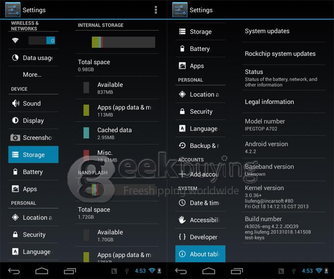iPEGTOP A702 RK3026 1.0GHz 7 inch Tablet PC Android 4.2 Dual Core Capacitive Touch Screen 800*480 512MB/4GB - Black