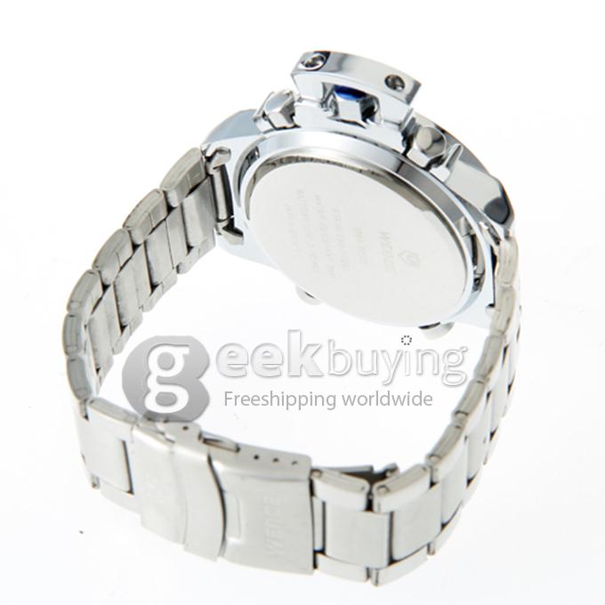 Fashion WeiDe WH-1008 Quartz LED Men's Wrist Watch with Steel Watchband - Blue