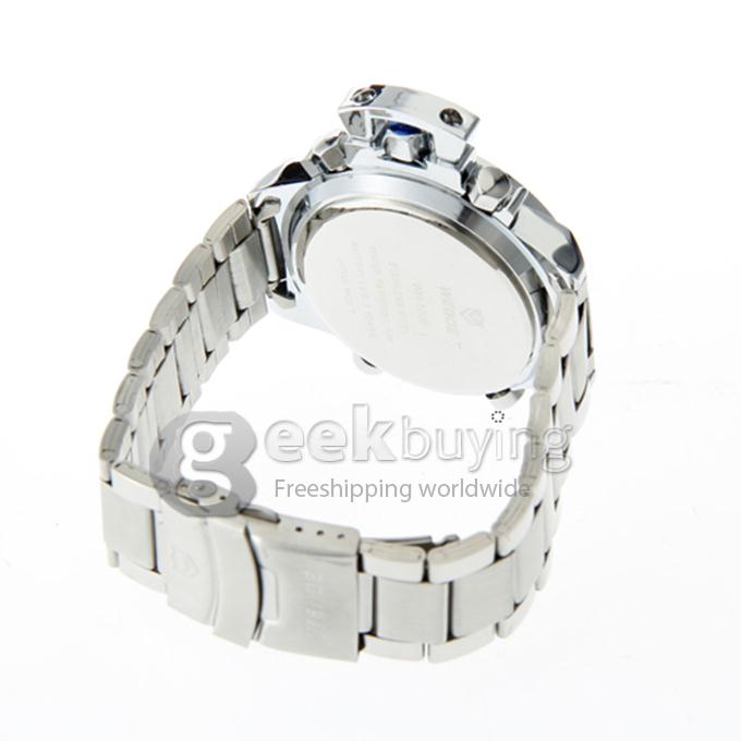 Fashion WeiDe WH-1008 Quartz LED Men's Wrist Watch with Steel Watchband - White