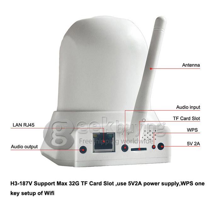 Indoor EasyN H3-187V 1000K Pixels H.264 720P P2P WPS IR Night Wireless IP Camera with Motion Detection for iPhone Android Phone