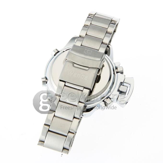 Fashion WeiDe WH-1008 Quartz LED Men's Wrist Watch with Steel Watchband - Blue
